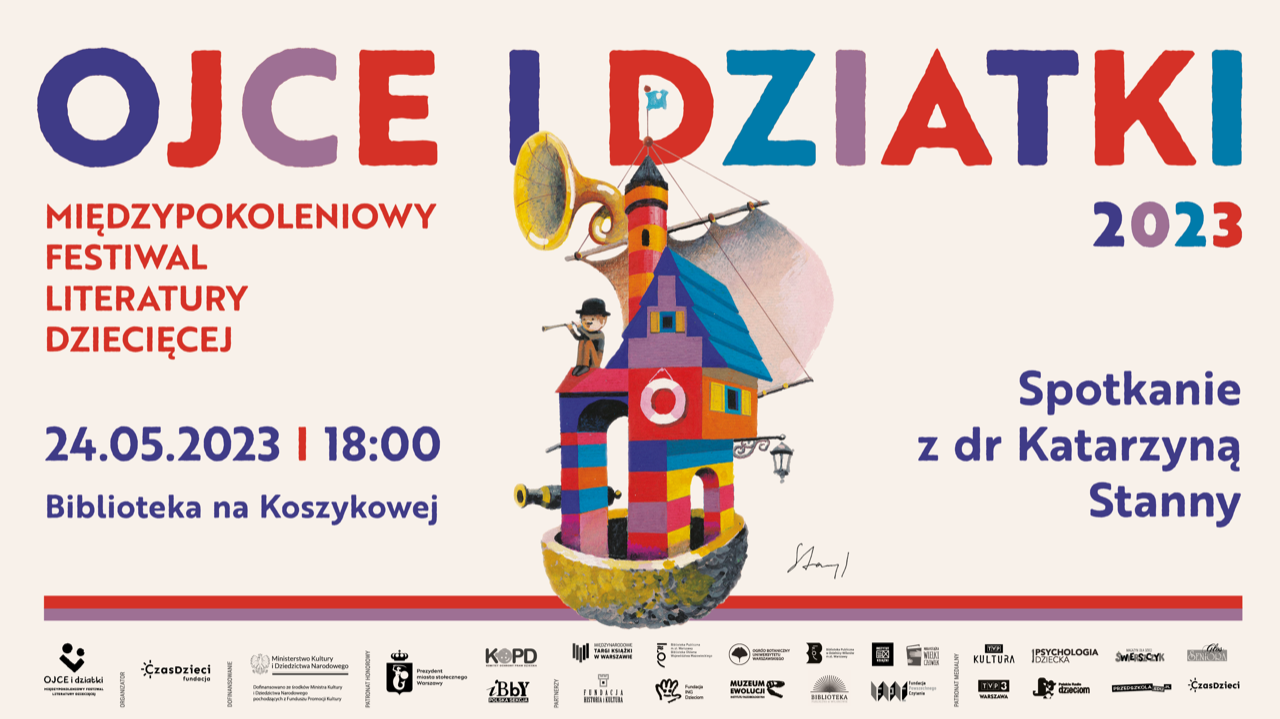 Plakat Międzypokoleniowego Festiwalu Literatury Dziecięcej. W górnej części plakatu kolorowy napis Ojce i Dziatki. W centralnej części bajkowa wykonana z łupiny orzecha łódeczka z żaglem i kolorowym domkiem " width="1024" height="575" /> Ojce i Dziatki. Plakat Międzypokoleniowego Festiwalu Literatury Dziecięcej.