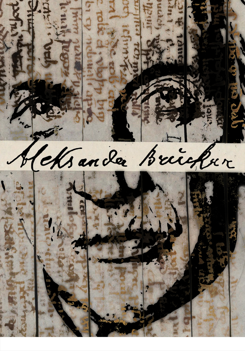 portret prof. Aleksandra Brucknera skomponowany ze średniowiecznych liter i autografu