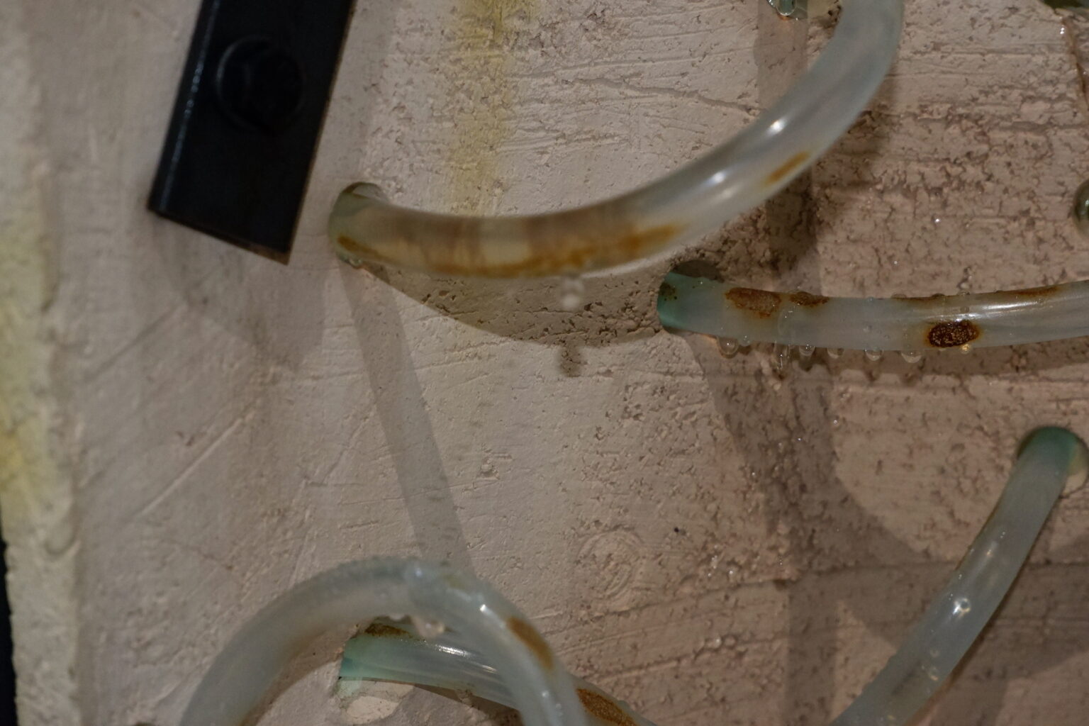 Instalacja przestrzenna składająca się z obiektu ceramicznego i projekcji wideo. Przez obiekt przeplecione są rurki z płynem sugerującym płyny ustrojowe. Detal