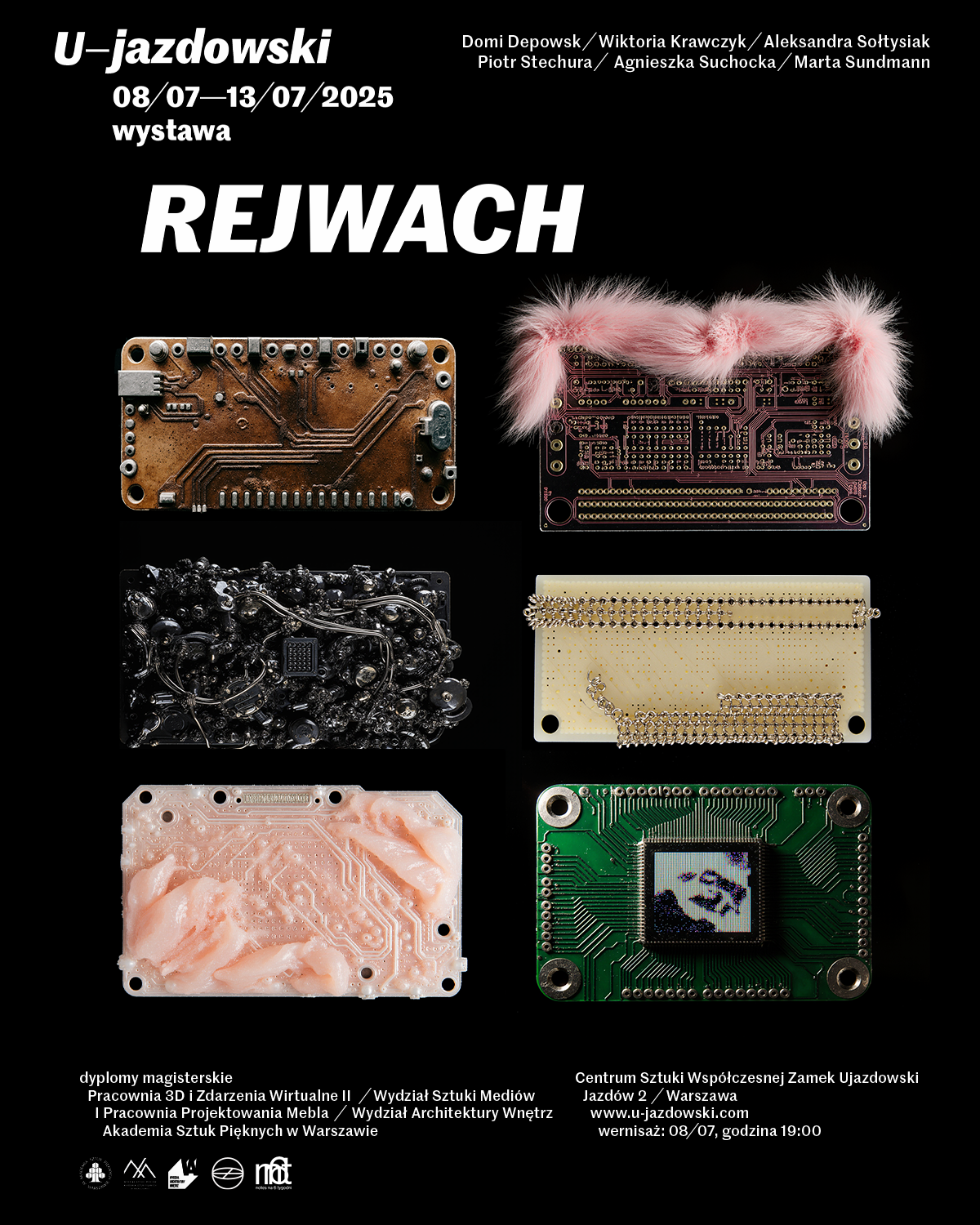 Grafika promująca wystawę dyplomów Pracowni 3D i Zdarzeń Wirtualnych II “Rejwach” w CSW Zamek Ujazdowski