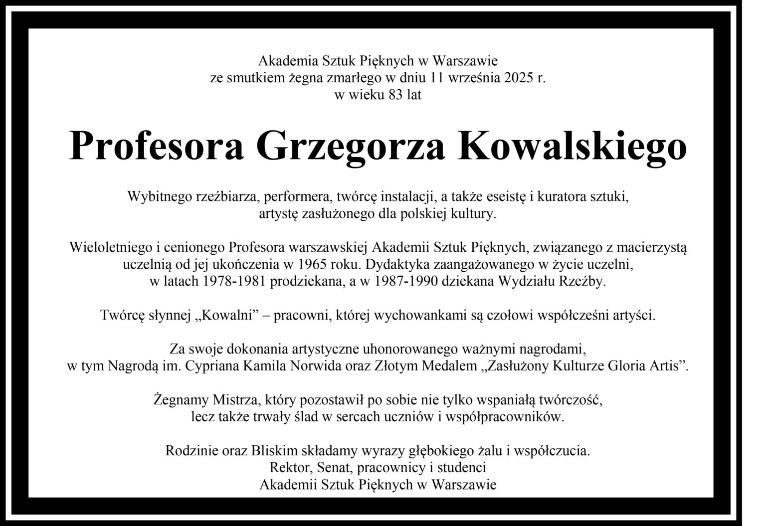 Nekrolog, prof. Grzegorz Kowalski