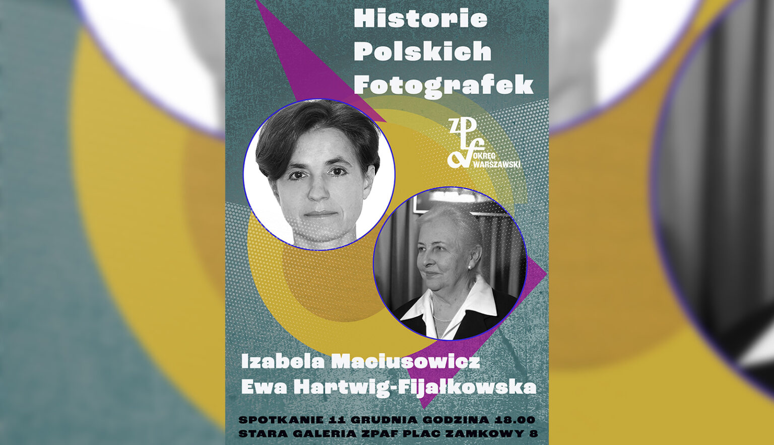 Grafika promująca spotkanie z dr Izabelą Maciusowicz w Starej Galerii Związku Polskich Artystów Fotografików w Warszawie.