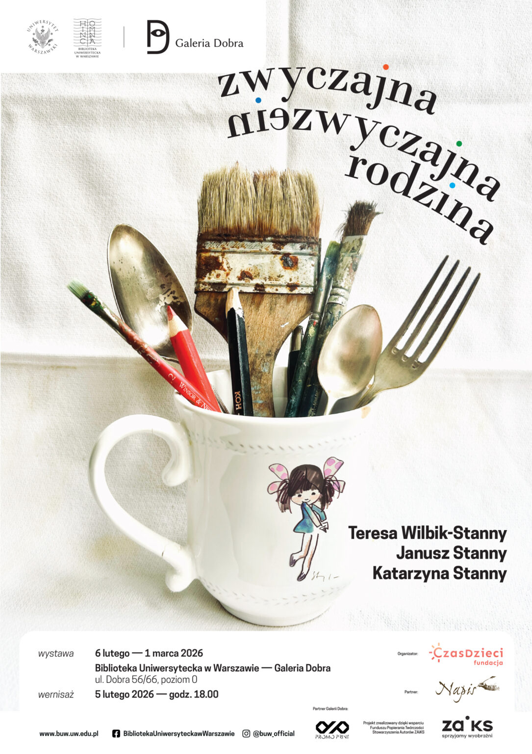 Grafika promująca wystawę “ZWYCZAJNA – NIEZWYCZAJNA RODZINA. Teresa Wilbik-Stanny, Janusz Stanny i Katarzyna Stanny.”