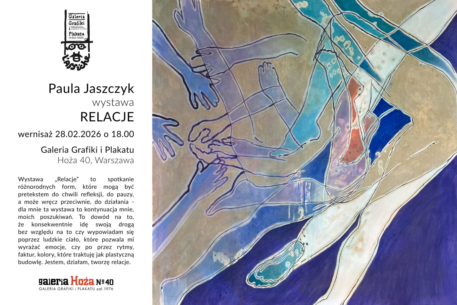 Grafika promocyjna wystawy „RELACJE” “ dr hab. Pauli Jaszczyk